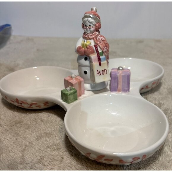 Avon Snowlady Candy Dish 2003 Presidents Club Collection Holiday Snowman Ceramic - Picture 2 of 12